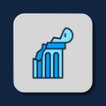 Filled outline Broken ancient column icon isolated on blue background. Vector