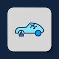 Filled outline Broken car icon isolated on blue background. Car crush. Vector
