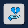 Filled outline Broken heart or divorce icon isolated on blue background. Love symbol. Valentines day. Vector