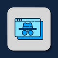 Filled outline Browser incognito window icon isolated on blue background. Vector
