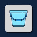 Filled outline Bucket icon isolated on blue background. Vector