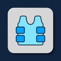 Filled outline Bulletproof vest for protection from bullets icon isolated on blue background. Body armor sign. Military Royalty Free Stock Photo