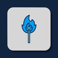 Filled outline Burning match with fire icon isolated on blue background. Match with fire. Matches sign. Vector Royalty Free Stock Photo