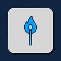 Filled outline Burning match with fire icon isolated on blue background. Match with fire. Matches sign. Vector Royalty Free Stock Photo
