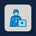 Filled outline Businessman icon isolated on blue background. Business avatar symbol user profile icon. Male user sign