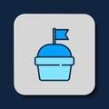 Filled outline Cake icon isolated on blue background. Happy Birthday. Vector