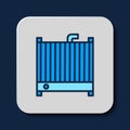 Filled outline Car radiator cooling system icon isolated on blue background. Vector