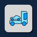 Filled outline Car transporter truck for transportation of car icon isolated on blue background. Vector