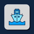 Filled outline Cargo ship icon isolated on blue background. Vector