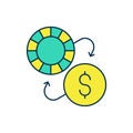 Filled outline Casino chips exchange on dollar icon isolated on white background. Vector Royalty Free Stock Photo