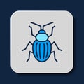 Filled outline Chafer beetle icon isolated on blue background. Vector