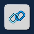 Filled outline Chain link icon isolated on blue background. Link single. Hyperlink chain symbol. Vector