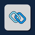 Filled outline Chain link icon isolated on blue background. Link single. Hyperlink chain symbol. Vector