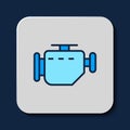 Filled outline Check engine icon isolated on blue background. Vector