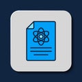 Filled outline Chemistry report icon isolated on blue background. Vector