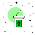 Filled outline Church sermon tribune icon isolated on white background. The podium of the preacher in the church. Vector Royalty Free Stock Photo