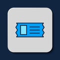 Filled outline Cinema ticket icon isolated on blue background. Vector