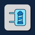 Filled outline Classic Barber shop pole icon isolated on blue background. Barbershop pole symbol. Vector