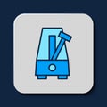 Filled outline Classic Metronome with pendulum in motion icon isolated on blue background. Equipment of music and beat