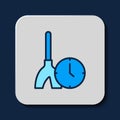 Filled outline Cleaning time icon isolated on blue background. Sanitary service, house hygiene. Vector