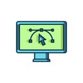 Filled outline Computer display with vector design program icon isolated on isolated on white background. Photo editor Royalty Free Stock Photo
