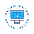 Filled outline Computer display with vector design program icon isolated on isolated on white background. Photo editor Royalty Free Stock Photo