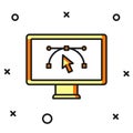 Filled outline Computer display with vector design program icon isolated on isolated on white background. Photo editor Royalty Free Stock Photo