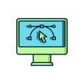 Filled outline Computer display with vector design program icon isolated on isolated on white background. Photo editor Royalty Free Stock Photo