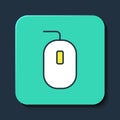 Filled outline Computer mouse gaming icon isolated on blue background. Optical with wheel symbol. Turquoise square Royalty Free Stock Photo
