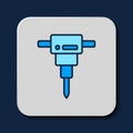 Filled outline Construction jackhammer icon isolated on blue background. Vector