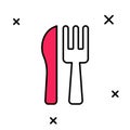 Filled outline Crossed knife and fork icon isolated on white background. Cutlery symbol. Vector Royalty Free Stock Photo