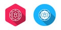 Filled and outline Cryptocurrency coin Bitcoin icon isolated with long shadow background. Physical bit coin. Blockchain