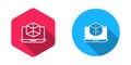 Filled and outline 3d modeling icon isolated with long shadow background. Augmented reality or virtual reality. Vector