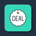 Filled outline Deal icon isolated on blue background. Turquoise square button. Vector