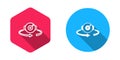 Filled and outline 360 degree view icon isolated with long shadow background. Virtual reality. Angle 360 degree camera
