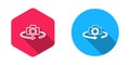 Filled and outline 360 degree view icon isolated with long shadow background. Virtual reality. Angle 360 degree camera