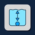 Filled outline Depth measurement icon isolated on blue background. Water depth. Vector