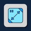 Filled outline Diagonal measuring icon isolated on blue background. Vector