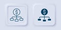 Filled and outline Dollar on top of financial hierarchy icon isolated on grey background. Square button. Vector