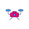 Filled outline Drone flying icon isolated on white background. Quadrocopter with video and photo camera symbol. Vector