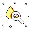 Filled outline Drop and magnifying glass icon isolated on white background. Flat filled outline style with shadow Royalty Free Stock Photo