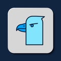 Filled outline Eagle head icon isolated on blue background. Vector