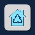 Filled outline Eco House with recycling symbol icon isolated on blue background. Ecology home with recycle arrows Royalty Free Stock Photo