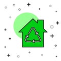 Filled outline Eco House with recycling symbol icon isolated on white background. Ecology home with recycle arrows