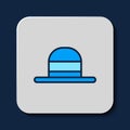 Filled outline Elegant women hat icon isolated on blue background. Vector