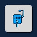 Filled outline Emergency brake icon isolated on blue background. Vector