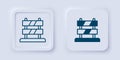 Filled and outline End of railway tracks icon isolated on grey background. Stop sign. Railroad buffer end to destination