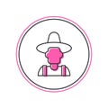 Filled outline Farmer in the hat icon isolated on white background. Vector