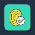 Filled outline Fingerprint icon isolated on blue background. ID app icon. Identification sign. Touch id. Turquoise