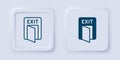 Filled and outline Fire exit icon isolated on grey background. Fire emergency icon. Square button. Vector